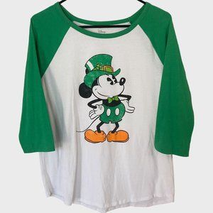 Disney St. Patricks Day Mickey Mouse Shirt Womens XXL White Baseball Raglan Tee